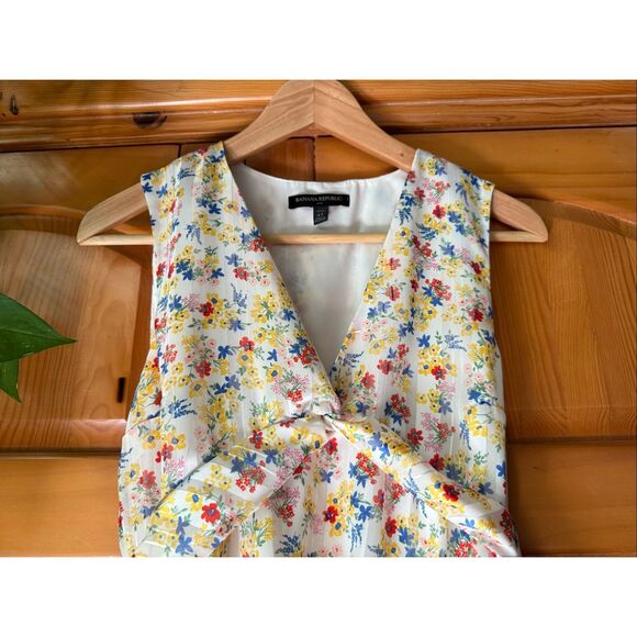 Banana Republic  Twist Knot Front V Neck Ruffle Floral Mini Dress SZ 4/P - Picture 4 of 11